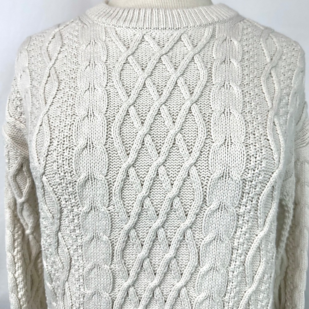 J CREW Cream 100% Cotton Cable Knit Sweater Crew Neck Womens S Preppy Minimalist - Picture 2 of 7